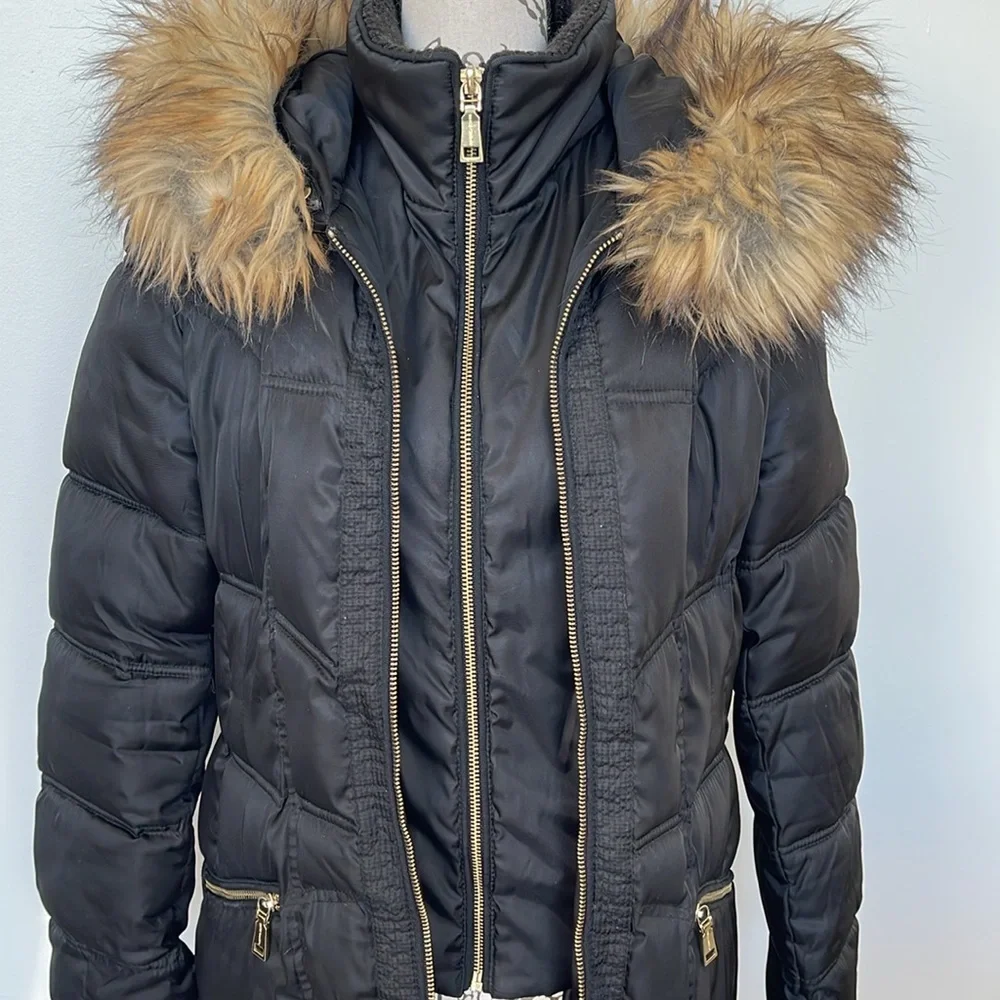 Vince Camuto Black Puff Winter Coat Parka - Size Small - Picture 6 of 9